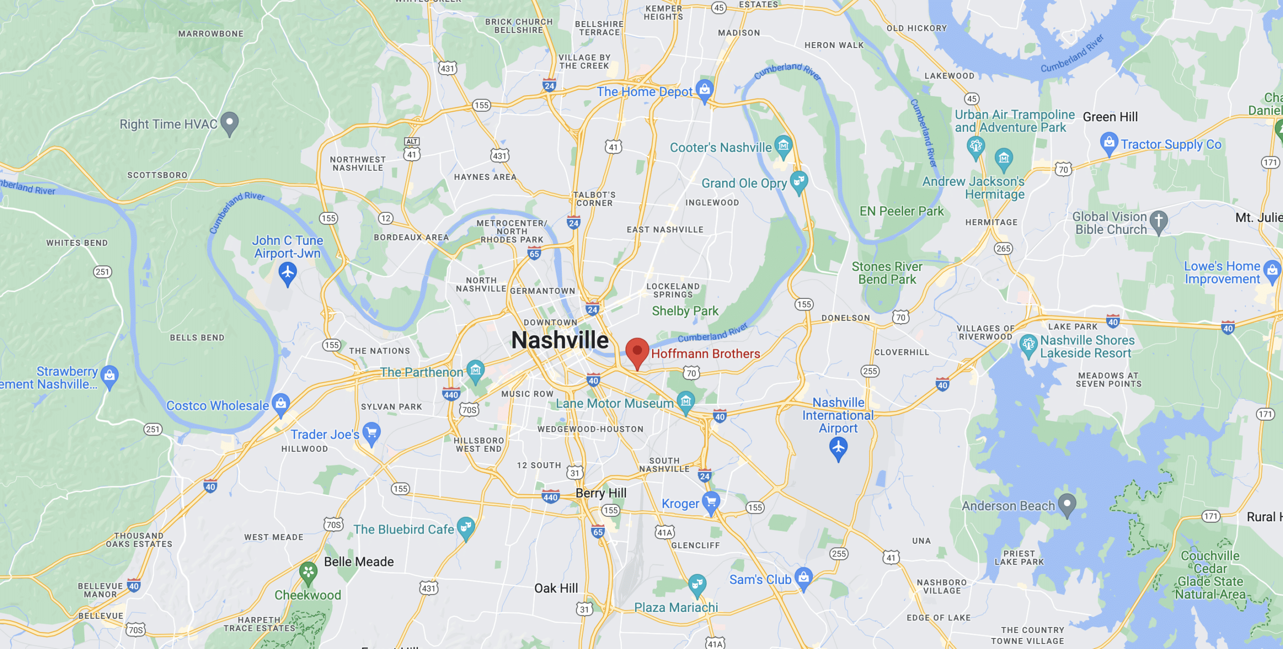 image of a google map of Nashville, TN