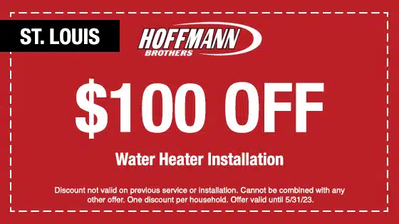 Coupon for $100 Off water heater installation in st. louis