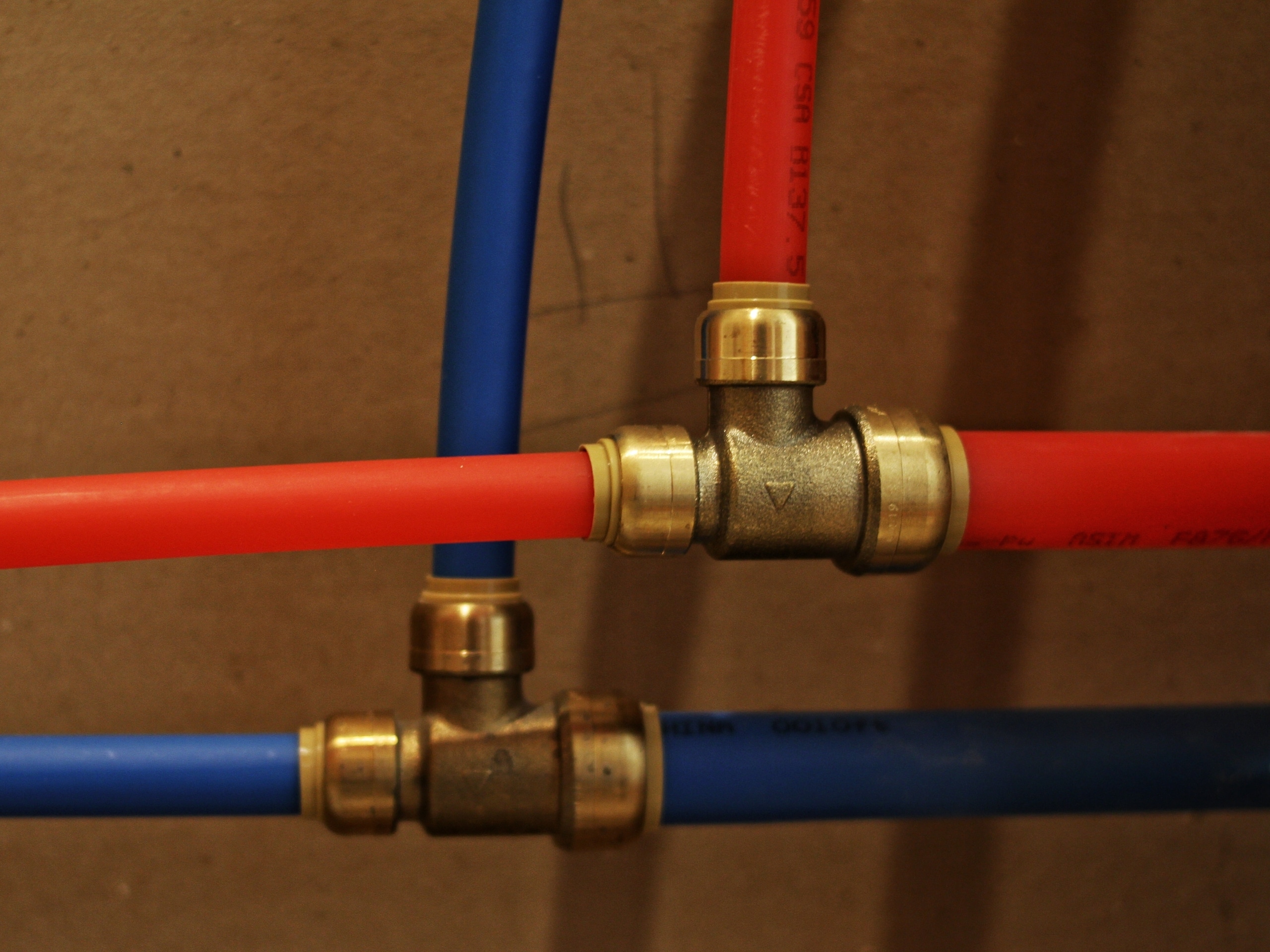 Red and blue type A pipes, in this case meaning hot water and cold water
